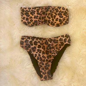 Leopard Print Bandeau Bikini Top & Bottom